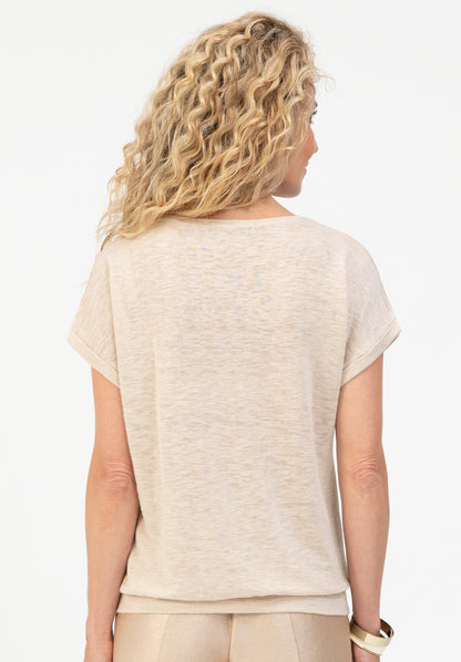 BIANCA Oat Coloured Embellished T-Shirt