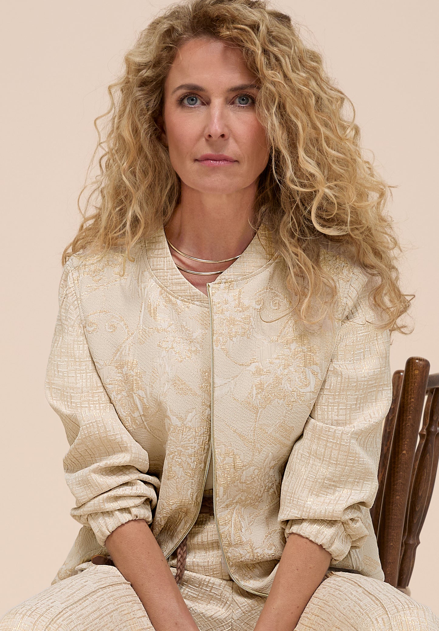 BIANCA Beige Jacquard Knit Jacket