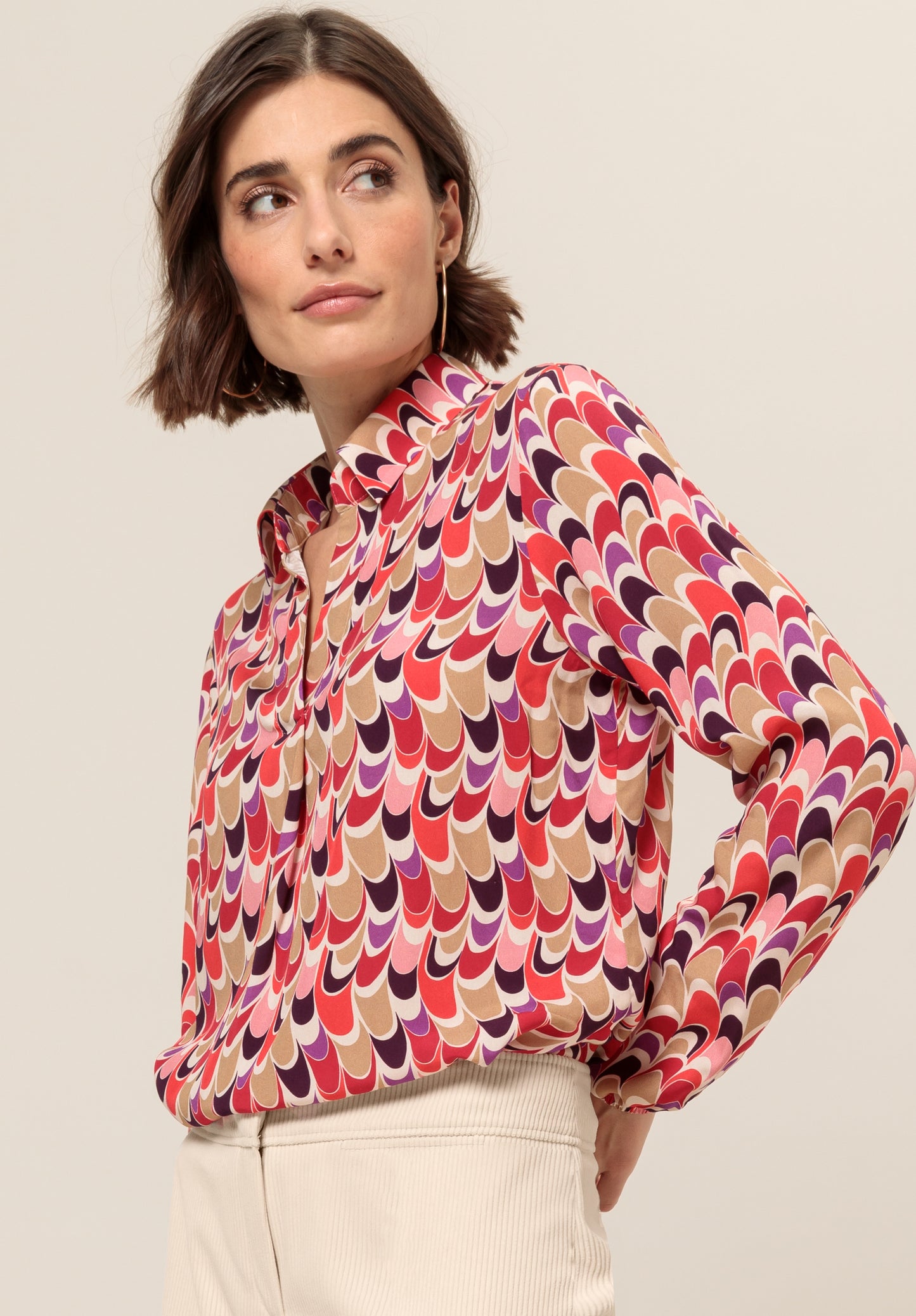 BIANCA Red and Beige Circle Blouse