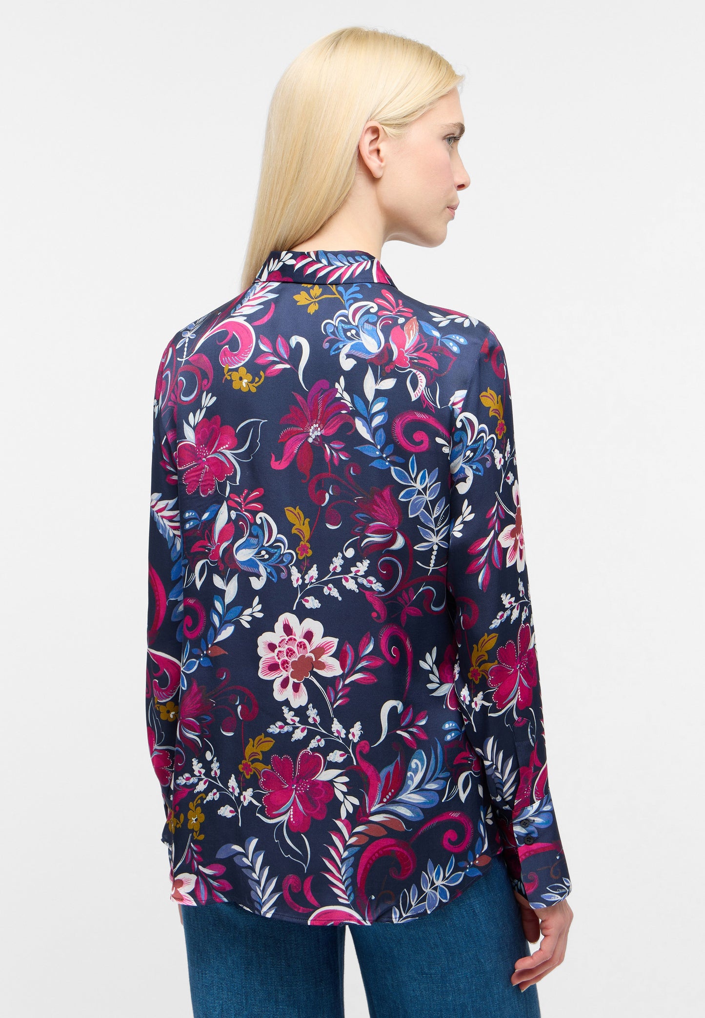 ETERNA Navy Colourful Floral Classic Shirt