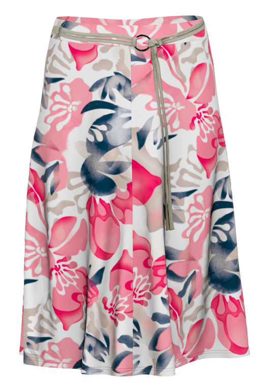 Frank Walder Coral Floral Print Belted Skirt