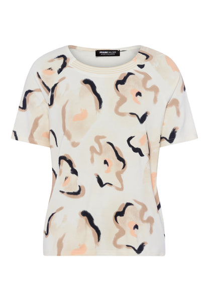 Frank Walder Neutral Floral Round Neck Top