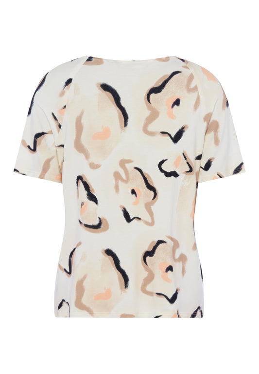 Frank Walder Neutral Floral Round Neck Top