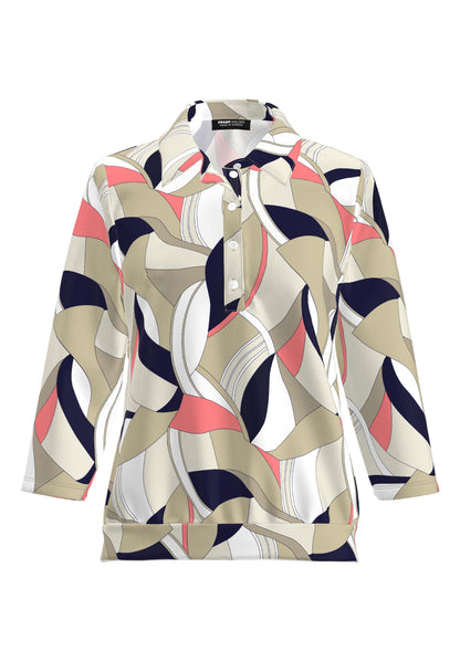Frank Walder Sand Geo Print Collared Top
