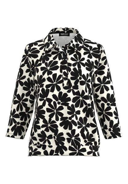 Frank Walder Black and Cream Floral Poloshirt