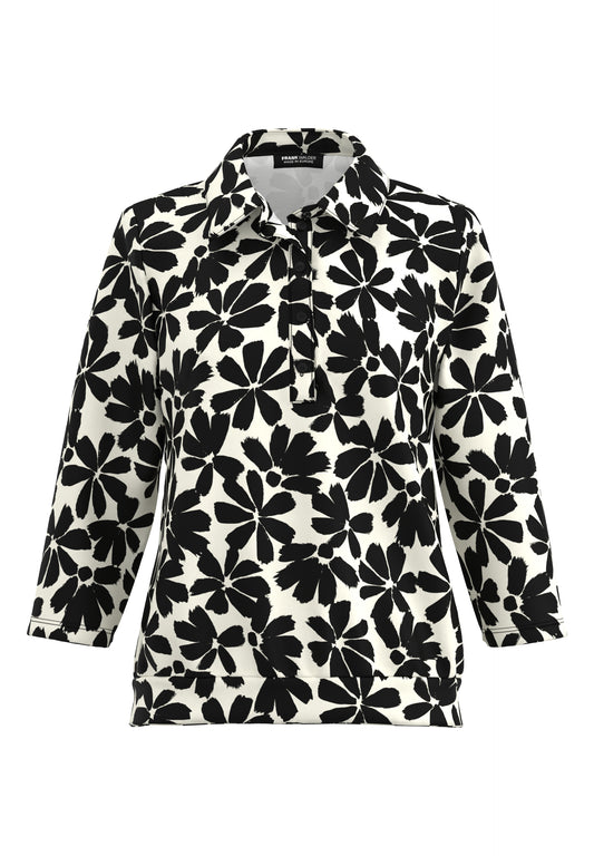 Frank Walder Black and Cream Floral Poloshirt