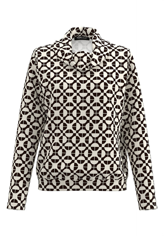 Frank Walder Espresso Geometric Cowl Neck Top