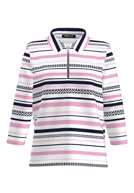 Frank Walder Navy and Pink Polo Shirt Top