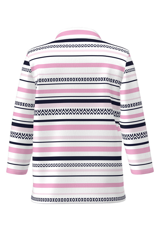 Frank Walder Navy and Pink Polo Shirt Top