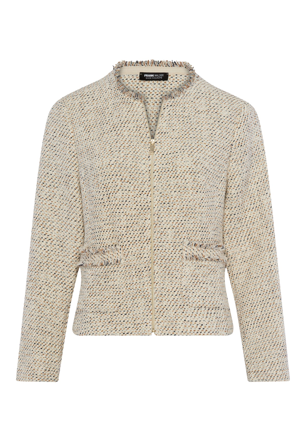 Frank Walder Textured Tweed Jacket with Fringe Trim
