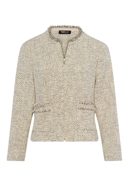 Frank Walder Textured Tweed Jacket with Fringe Trim