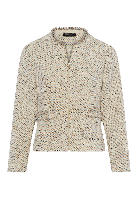 Frank Walder Textured Tweed Jacket with Fringe Trim