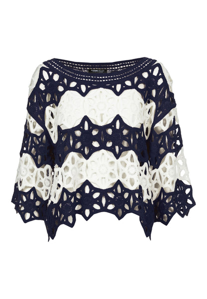 Frank Walder Black and White Crocheted Texture Jumper