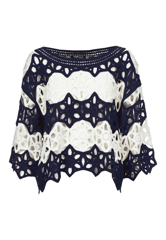 Frank Walder Black and White Crocheted Texture Jumper