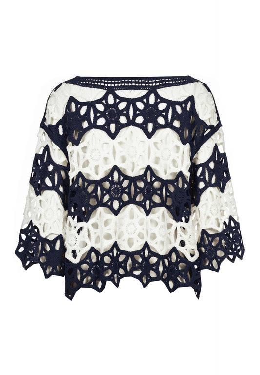 Frank Walder Black and White Crocheted Texture Jumper