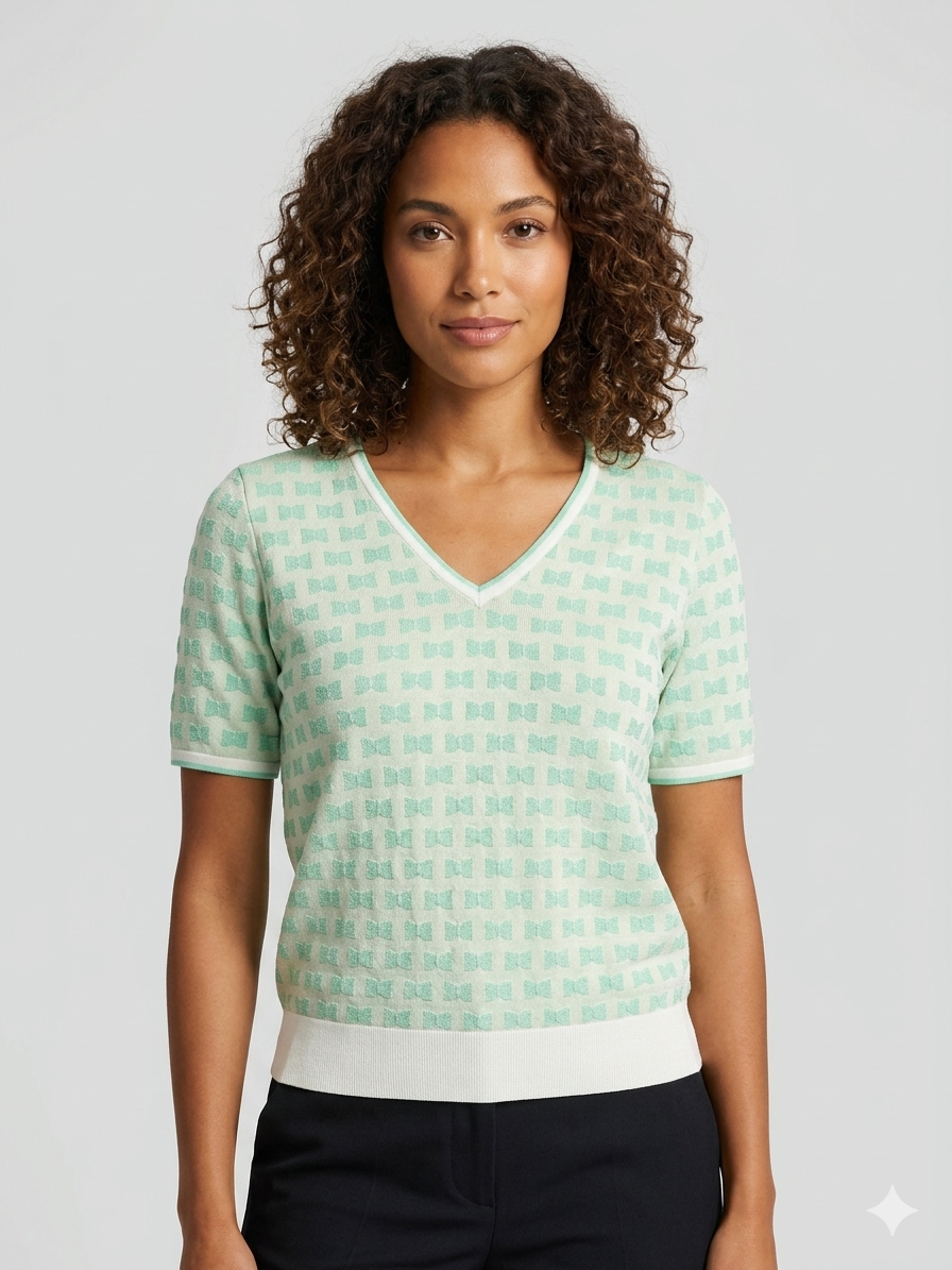 LEO&UGO Mint V-Neck Knit T-Shirt