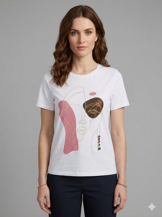 Leo&Ugo Abstract Face Embellished Motif T-Shirt