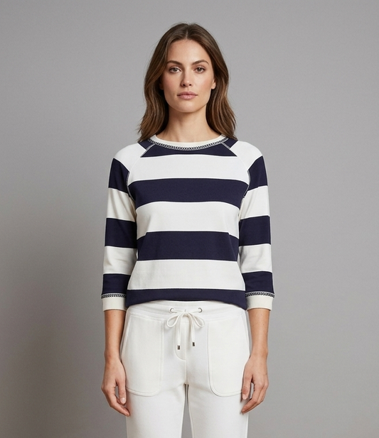 SANI BLU Navy and Cream Stripe Sweatshirt