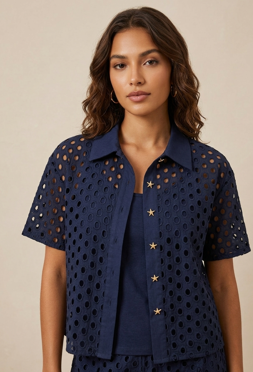 LEO&UGO Navy Openwork Shirt