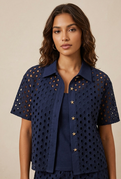 LEO&UGO Navy Openwork Shirt