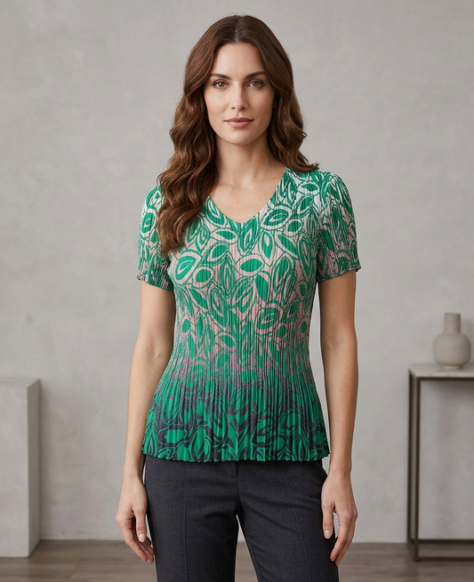 Leo&Ugo Green Printed Pleat Top