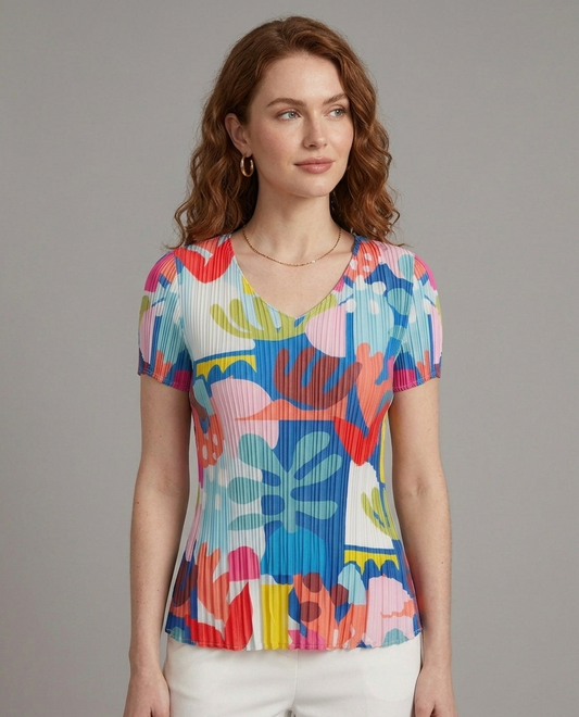 Leo&Ugo Vibrant Print Accordian Pleat Top