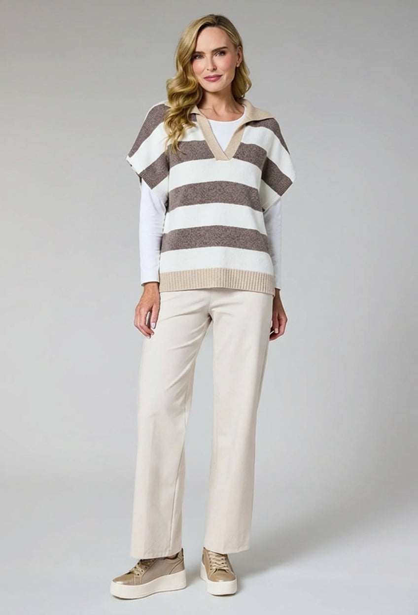 DECK By Decollage Taupe Striped Knit Vest