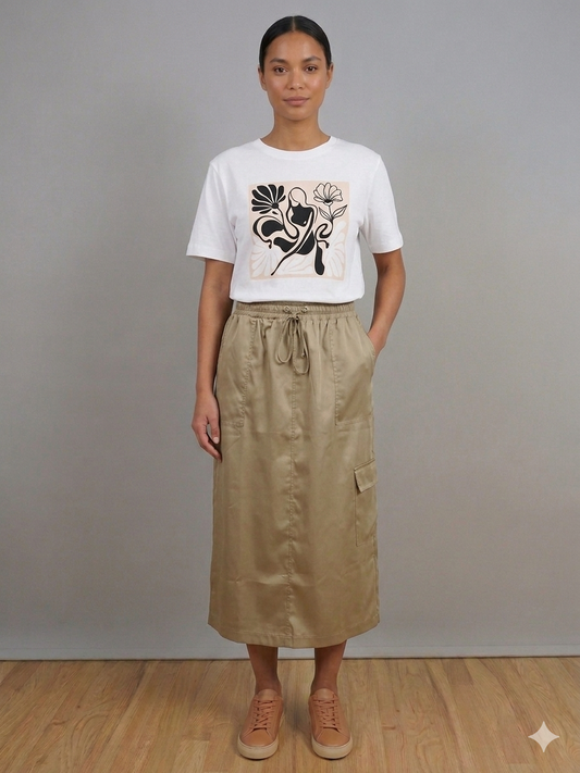 SANI BLU Beige Cargo Midi Skirt