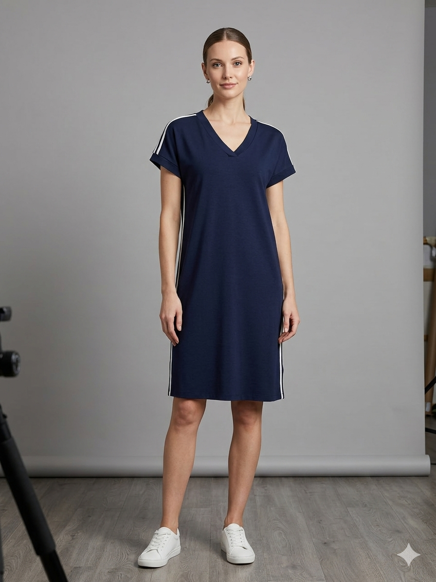 SANI BLU Navy V-Neck Leisure Dress