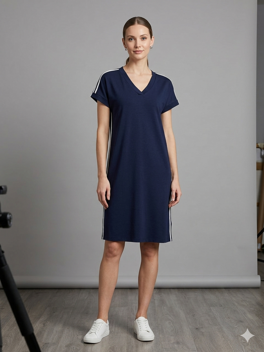 SANI BLU Navy V-Neck Leisure Dress