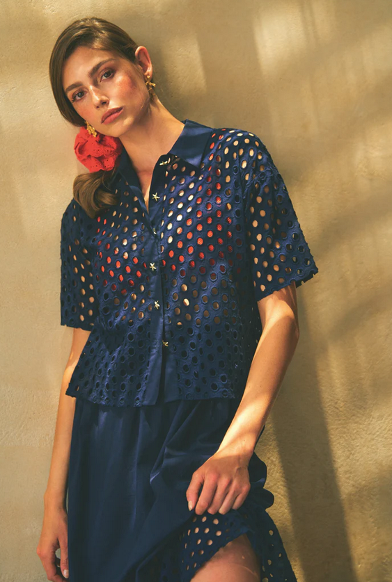 LEO&UGO Navy Openwork Shirt