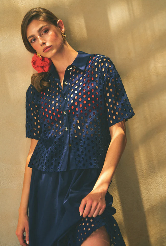 LEO&UGO Navy Openwork Shirt