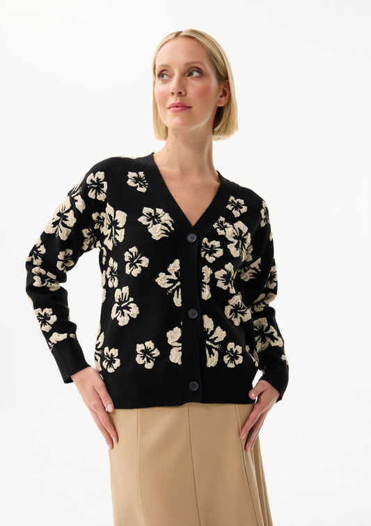 LEO&UGO Cream Floral Black Cardigan