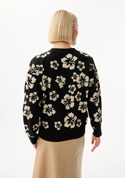 LEO&UGO Cream Floral Black Cardigan