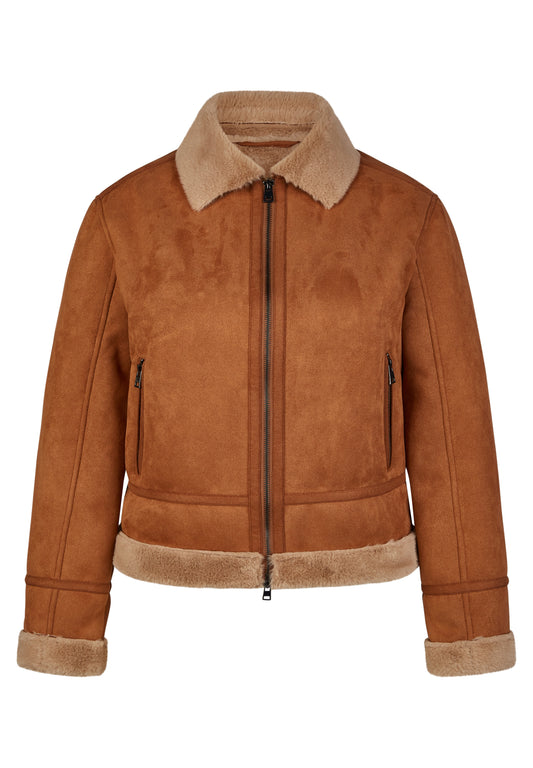 Le Comte Faux Suede Zip Up Shearling Jacket