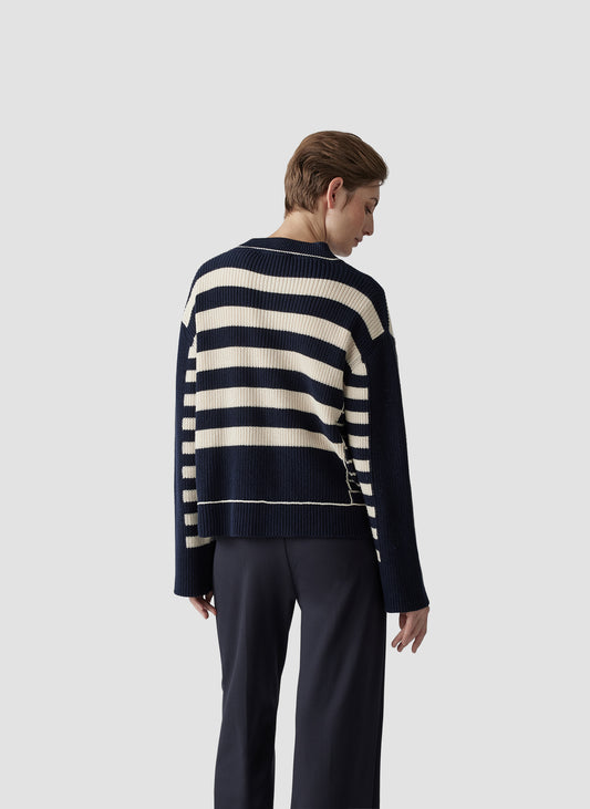 Le Comte Navy Stripe Knit Cardigan