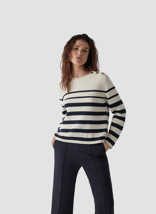 Le Comte Navy Striped Cream Knit Jumper