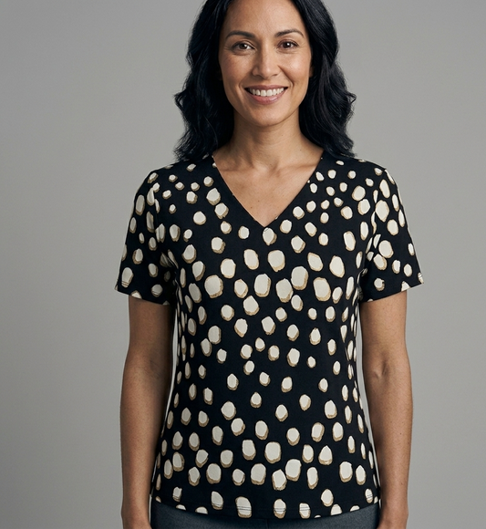 Leo&Ugo Black White Print V-neck T-shirt