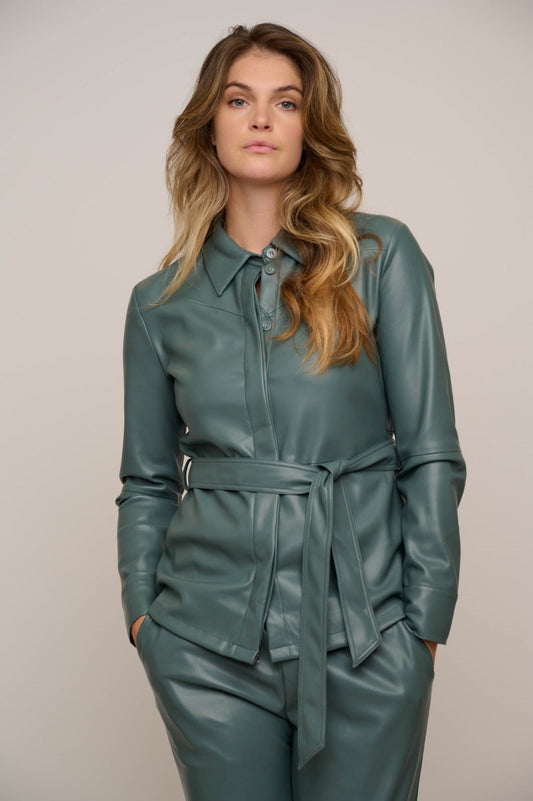 Rino&Pelle Teal Faux Leather Belted Shirt Jacket