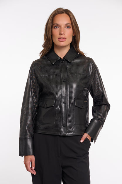 Rino&Pelle Perforated Black Leather Jacket