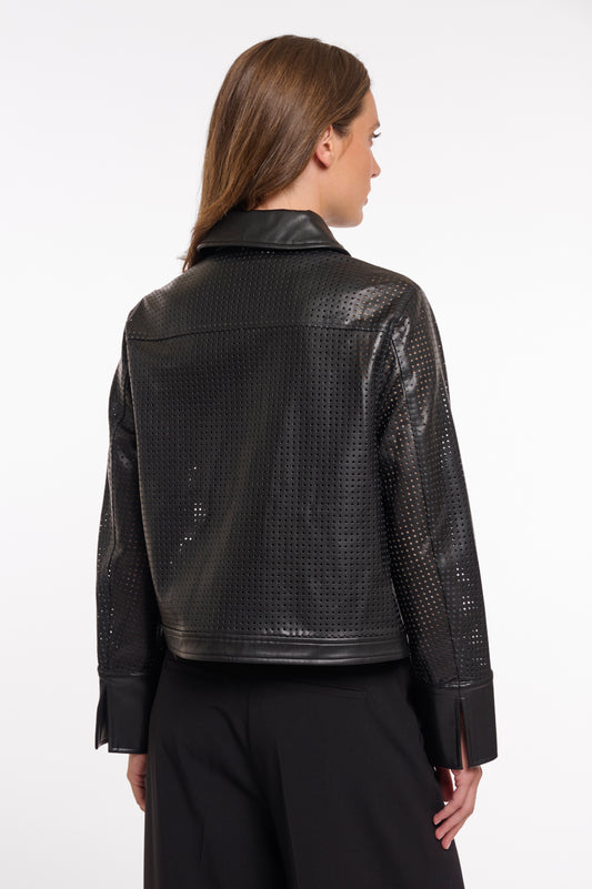 Rino&Pelle Perforated Black Leather Jacket