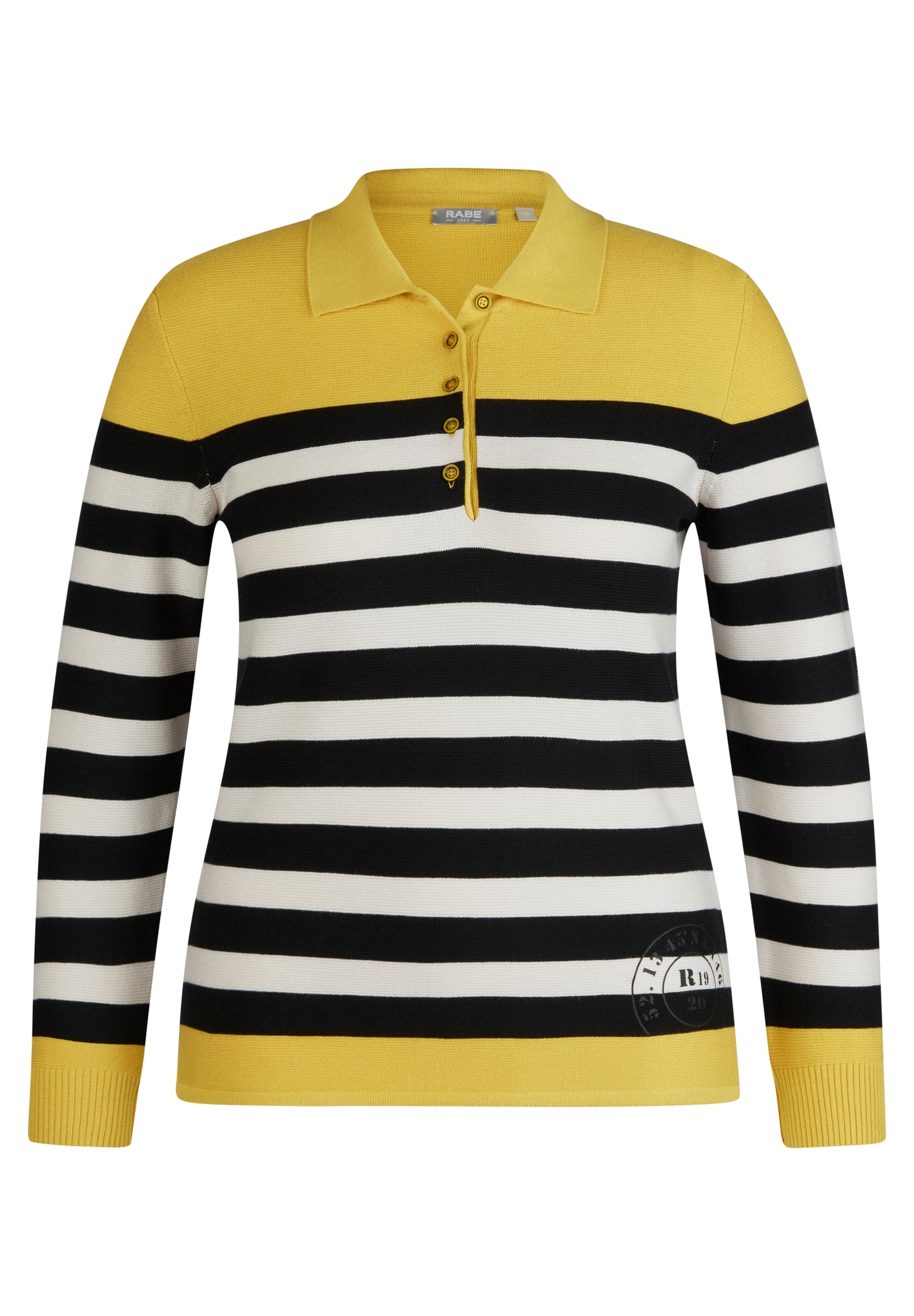 RABE Monochrome Stripe Mustard Knit Polo Collar Jumper