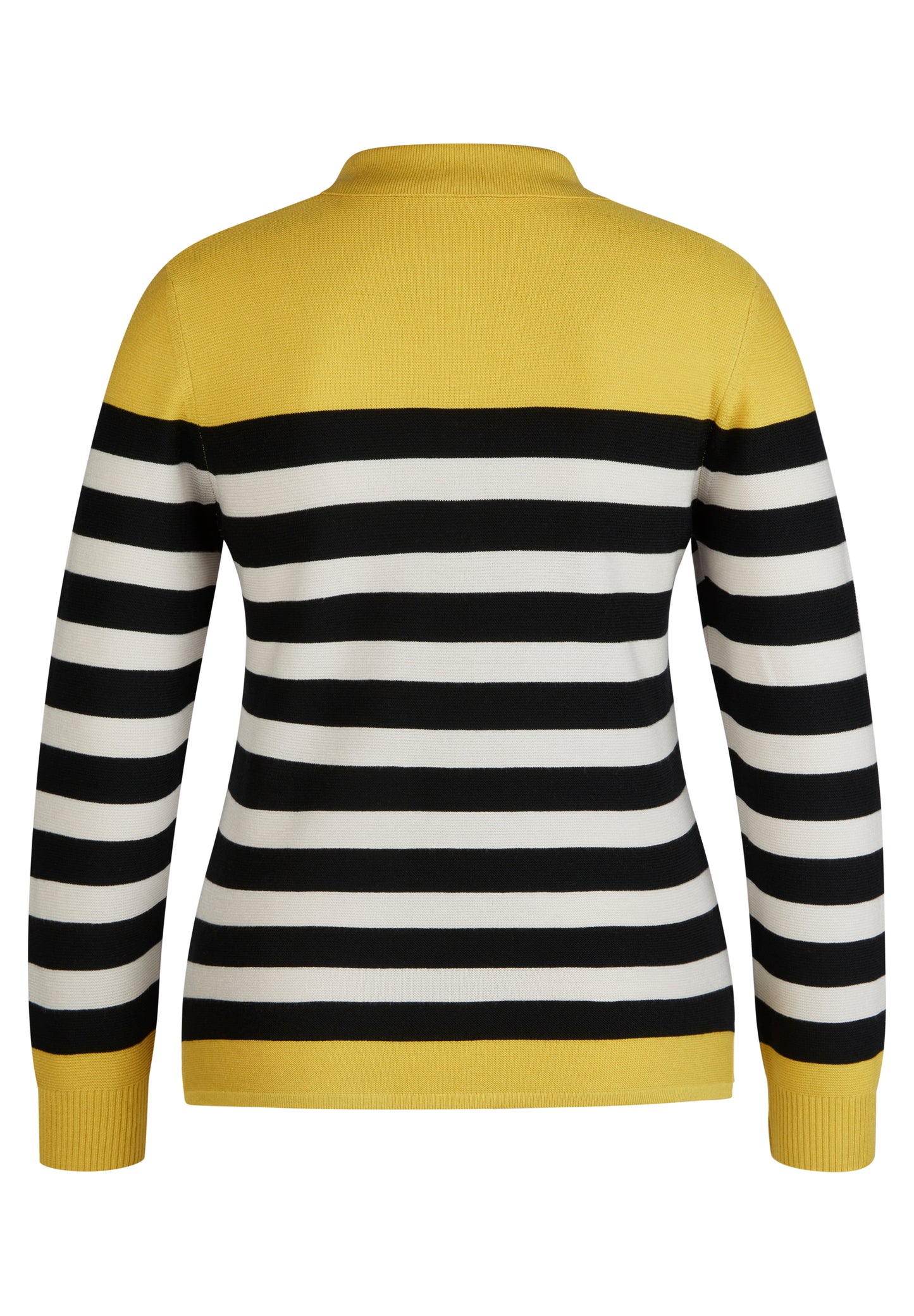 RABE Monochrome Stripe Mustard Knit Polo Collar Jumper