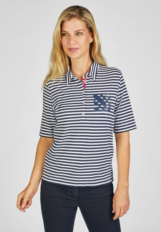 RABE Navy and White Striped Polo Shirt