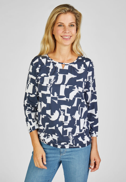 RABE Navy and White Graphic Print top