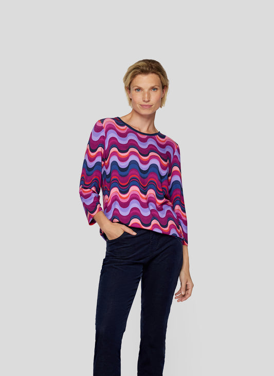 RABE Round Neck Purple Chevron Print Top