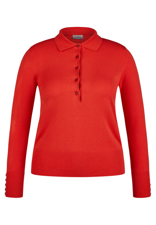 RABE Red Polo Collared Knit Top