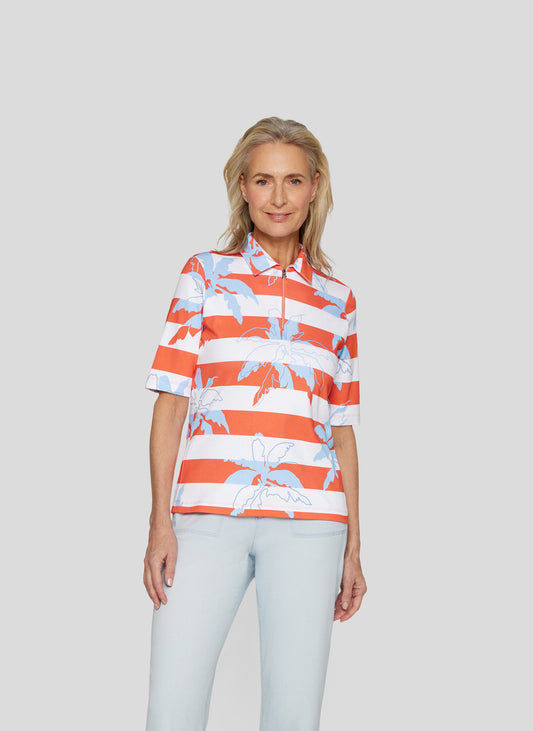 RABE Orange Stripe Polo Shirt Top