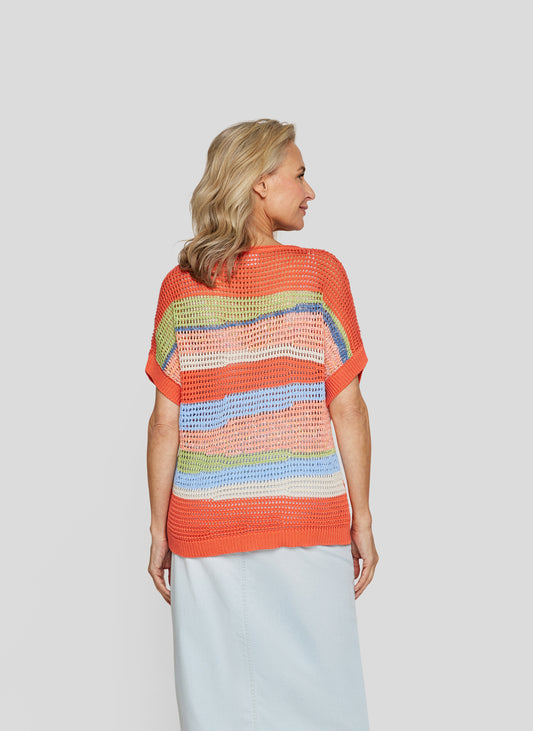 RABE Orange Striped Sleeveless Knit Vest