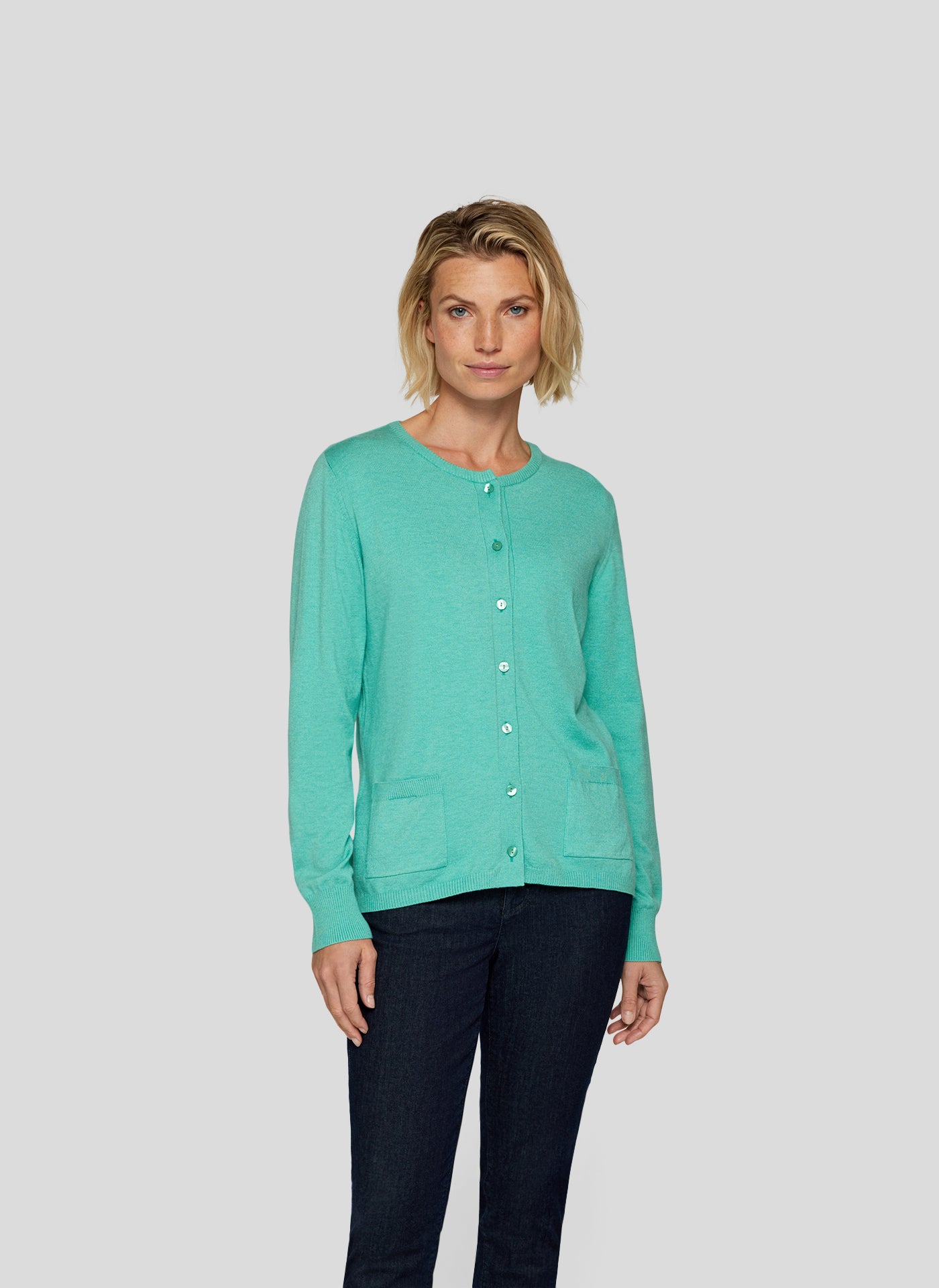 RABE Jade Green Classic Button Up Knit Cardigan